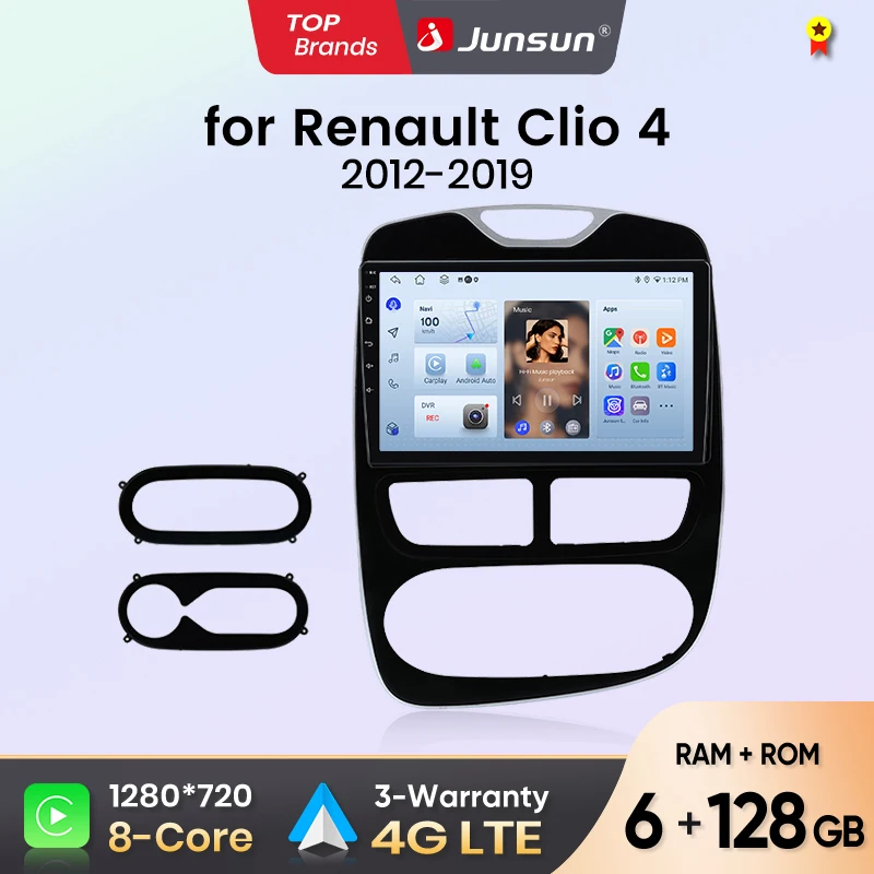 Autoradio Junsun pour Renault Clio 4 2012 2013 2014 - 2019 CarPlay Android Auto FM RDS DSP BT GPS Navi SWC Écran tactile HD IPS Plug & Play Lecteur multimédia Appel mains libres Style d'origine de la voiture Unité centrale