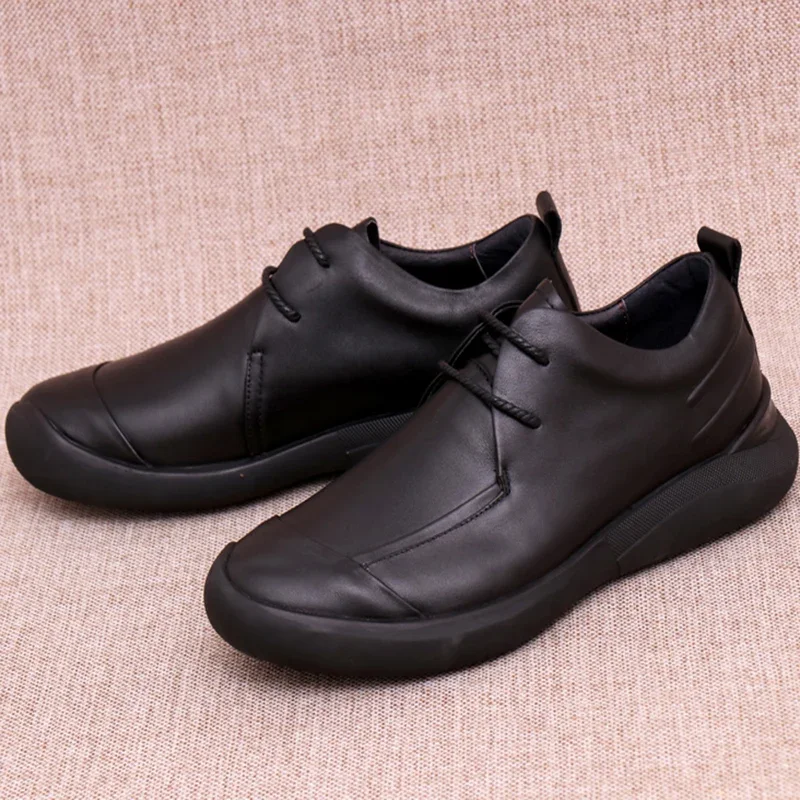 British Style Men Leather Casual Shoes Spring Autumn New All-match Wearable Flats Breathable Rubber Business Sewing Shoes M6105