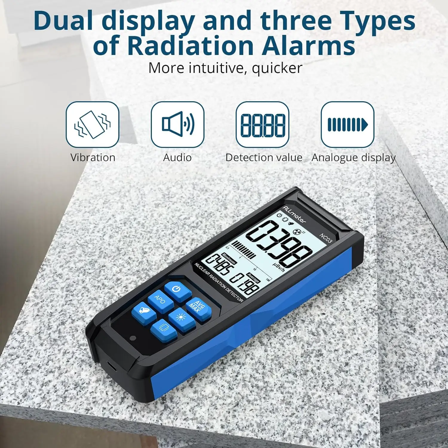 كاشف الإشعاع النووي لعداد Geiger - مقياس جرعات أنبوب GM من الدرجة الاحترافية مع بطارية قابلة لإعادة الشحن USB-C وتنبيه ثلاثي #3