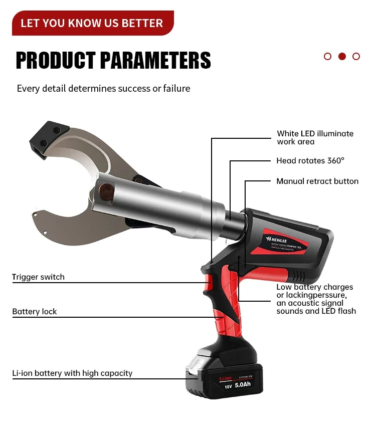 HL-65B قاطع الكابلات الهيدروليكية الكهربائية بطارية لاسلكية تعمل بالطاقة الفولاذ المقاوم للصدأ 70 مللي متر أداة القطع المدرعة للتجعيد