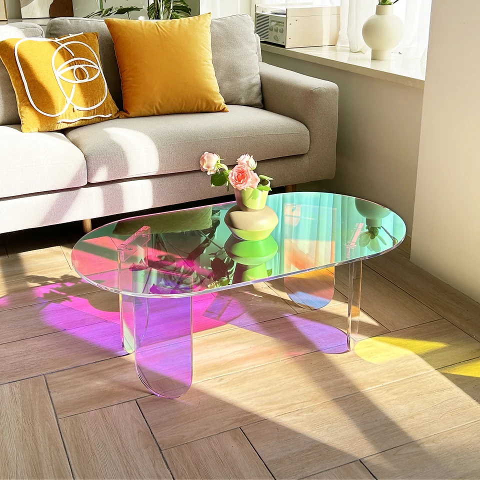 Iridescent Acrylic Coffee Table Colorful End Table