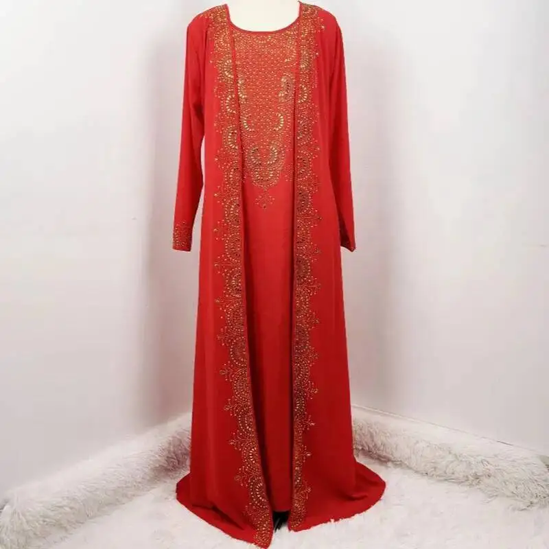 Robe de bal rouge style bohémien pour femmes, col en U, droite, élégante et magnifique, robes de soirée perlées avec Cardigan Long