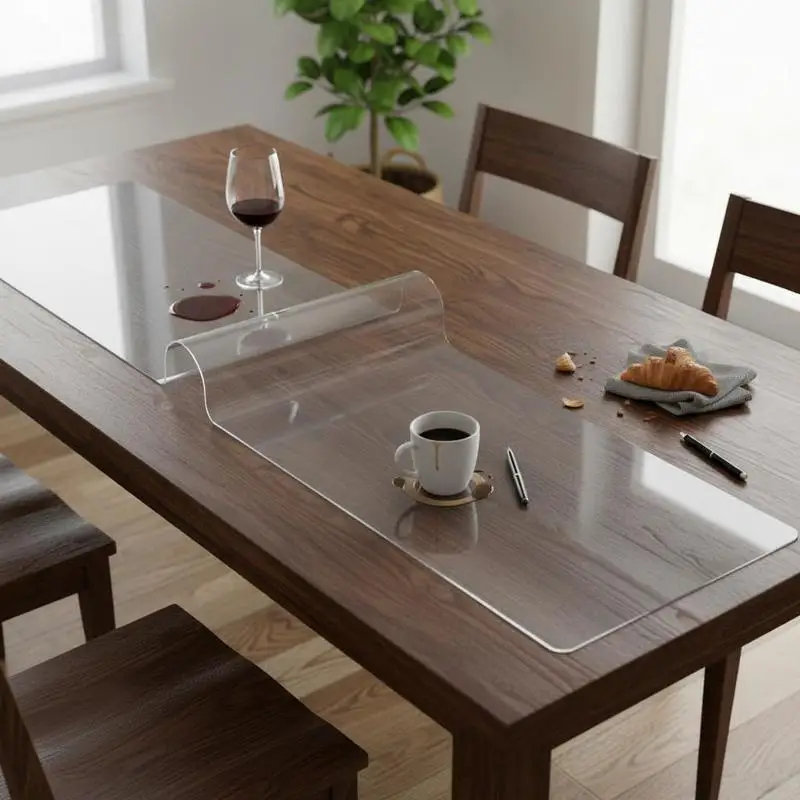 

Clear Desk Protector 24 x 96 Inch 1.5 mm Rectangle PVC Table Mat For Office Desk, Dining Table, Nightstand, Thick Transparent Pad Easy Cleaning Plastic Tablecloth