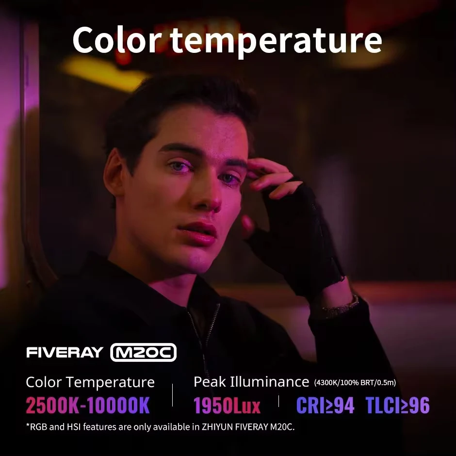 ZHIYUN FIVERAY M20C/M20 Combo: 20W portable RGB video light, 2500K-10000K, magnetic & App-enabled