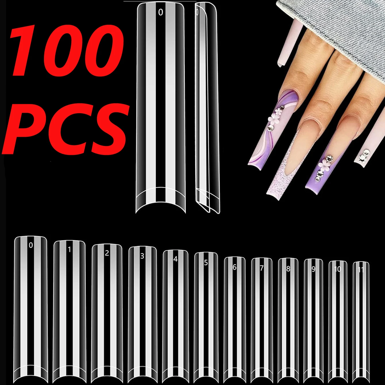 100pcs/Box XXL Extra Straight Nail Tips Long Square Coffin False Nails C Curved ABS Fake Nails Manicure Salon Nail Art Tools