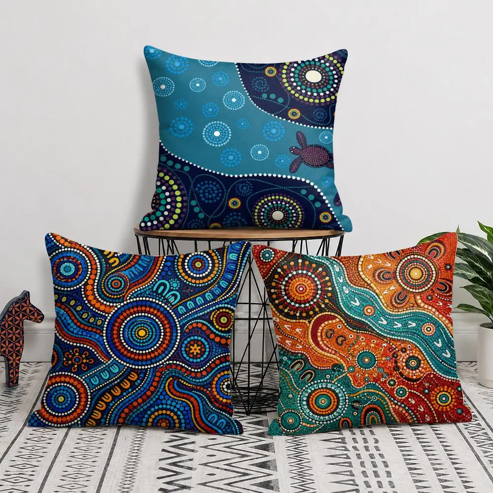 Indigenous Aboriginal Artwork Cushion Cover Short Plush Soft Double-Sided Printing Pillow Case Cozy Sofa Bedroom Home Decor Gift