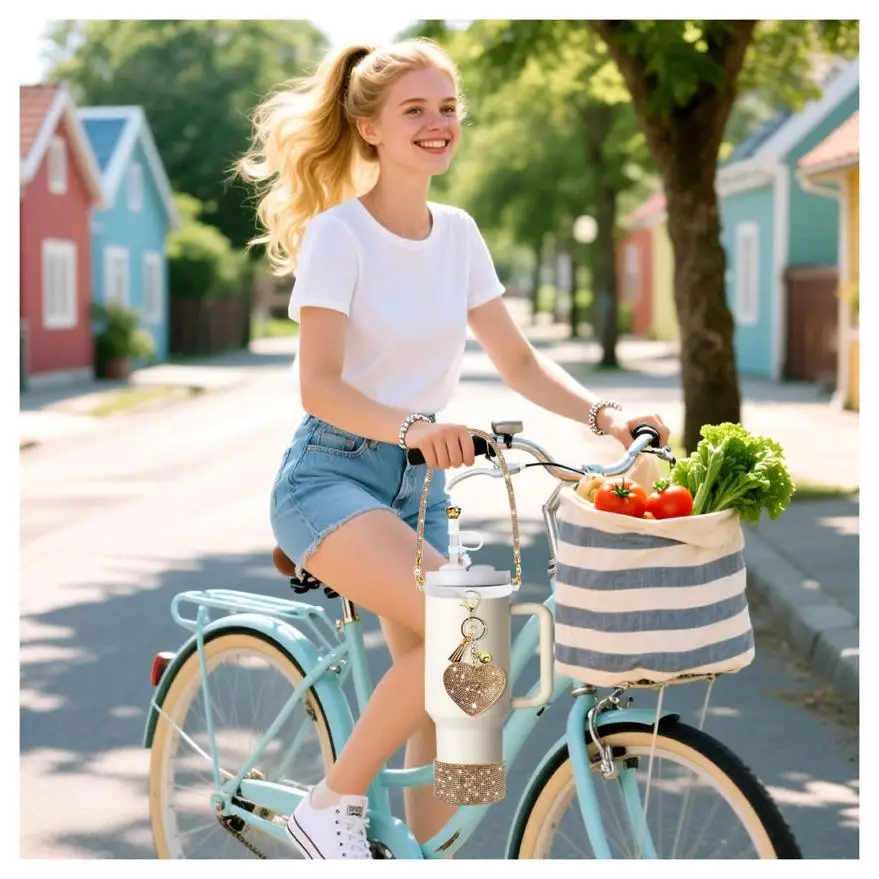 مجموعة إكسسوارات لامعة للبهلوان 20 و30 و40 أونصة، تتضمن حزامًا بمقبض ماسيًا، و2 أغطية من القش، و1 دلايات لامعة، و1 Diamond Si