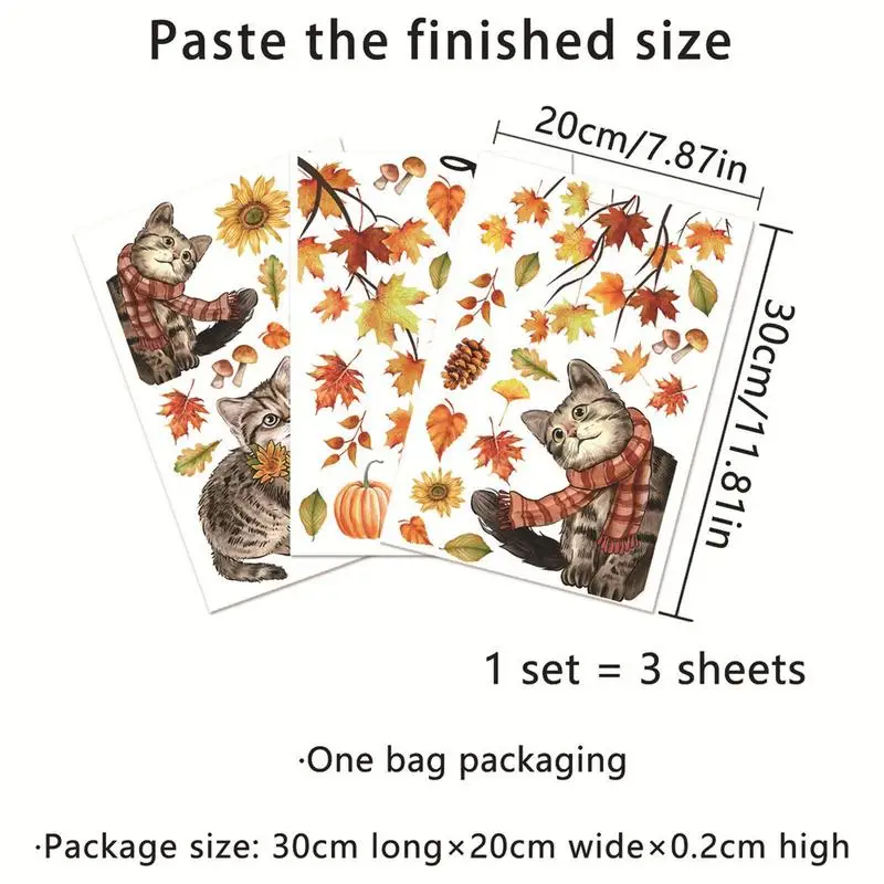 Autumn Window Stickers Pumpkin Cat Fall Clings Reusable Pumpkin Maple Leaves Sticker Decals For Shop Window Bedroom