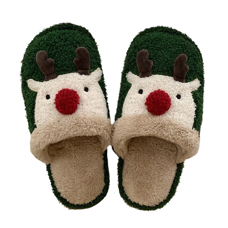 Plush Home Slippers For Men And Women 2023 Winter Creative Cute Christmas Elk Parent-child Cotton Slippers