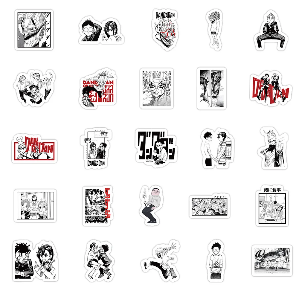 50PCS New DAN DA DAN Cartoon Stickers Funny Anime Graffiti Decoration Kids Toys Black White Style Decals Laptop Guitarr Car Bike