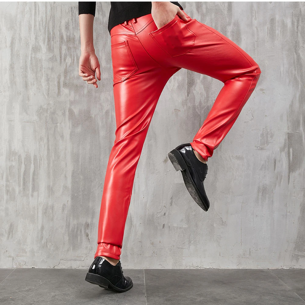 Herren Lederhose Skinny Fit Stretch Mode Pu Lederhose Nachtclub Party & Tanzhose dünn – Detail 2