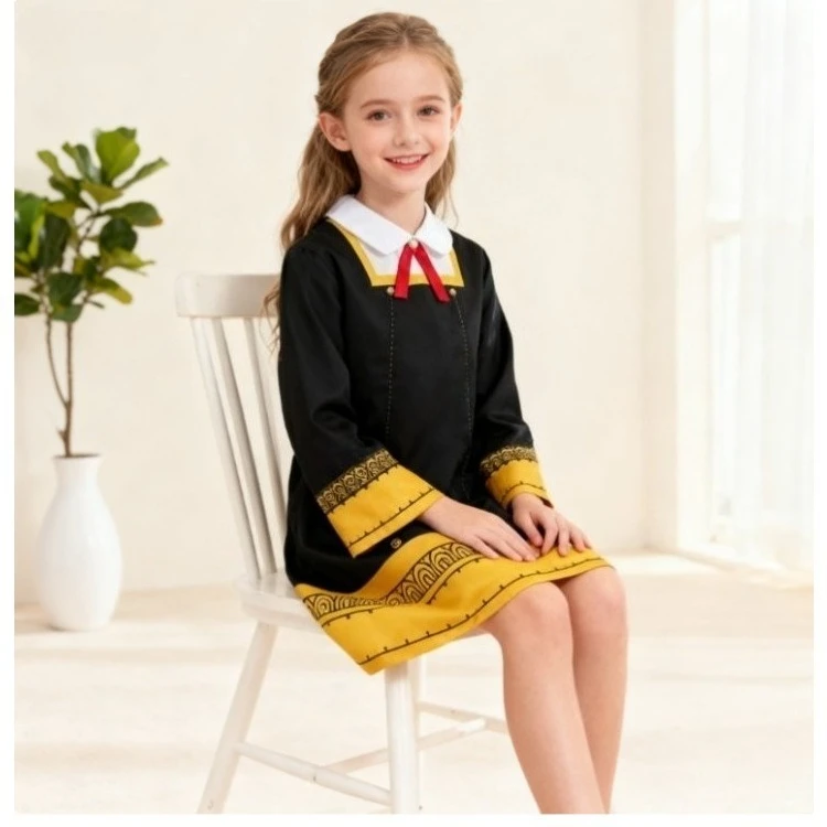 أنيمي أنيا تأثيري حلي تجسس الأسرة أنيا مزور الأسود والذهبي الحرم الجامعي فستان موحد دمية الوردي شعر مستعار مجموعة كاملة هالوين كرنفال #2