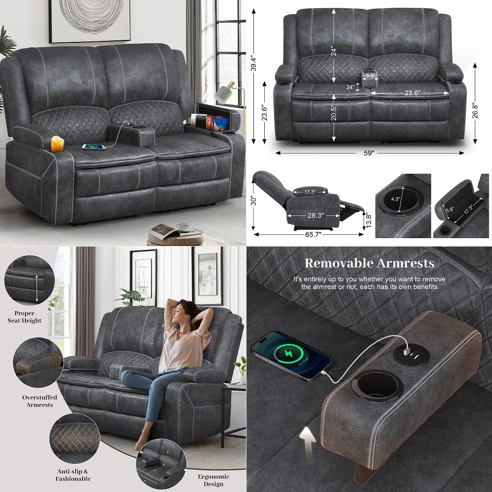 

Loveseat Recliner Sofa, Manual Reclining Loveseat with Removable Armrest, Dutch Velvet Recliner Loveseat for Adults with 2Tier