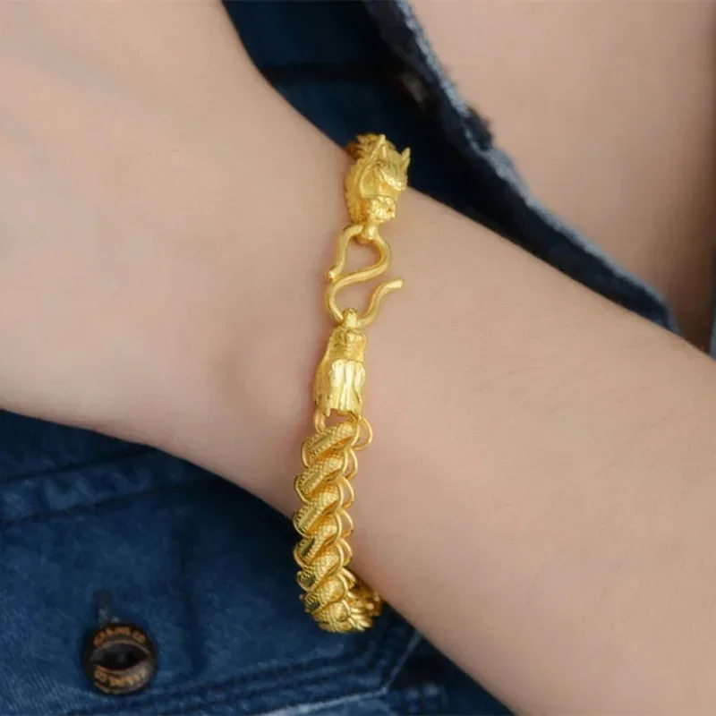 Pure Gold 18 KT Color Bracelets Jewelry for Men Bro Never Fade Gold Jewllery Birthday Wedding 18 K Gold Plated Bangles Bracelets