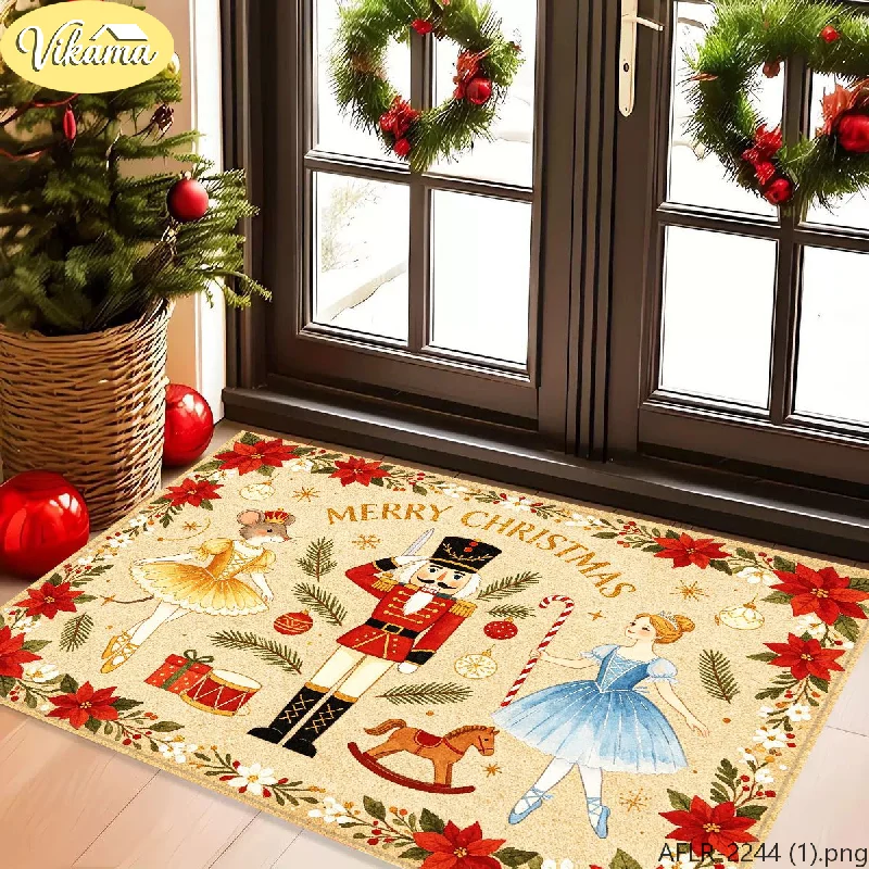 VIKAMA Christmas Nutcracker Ballet Doormat, Merry Christmas Rug, Non-Slip Entryway Door Mat, Holiday Welcome Mat for Home Decor