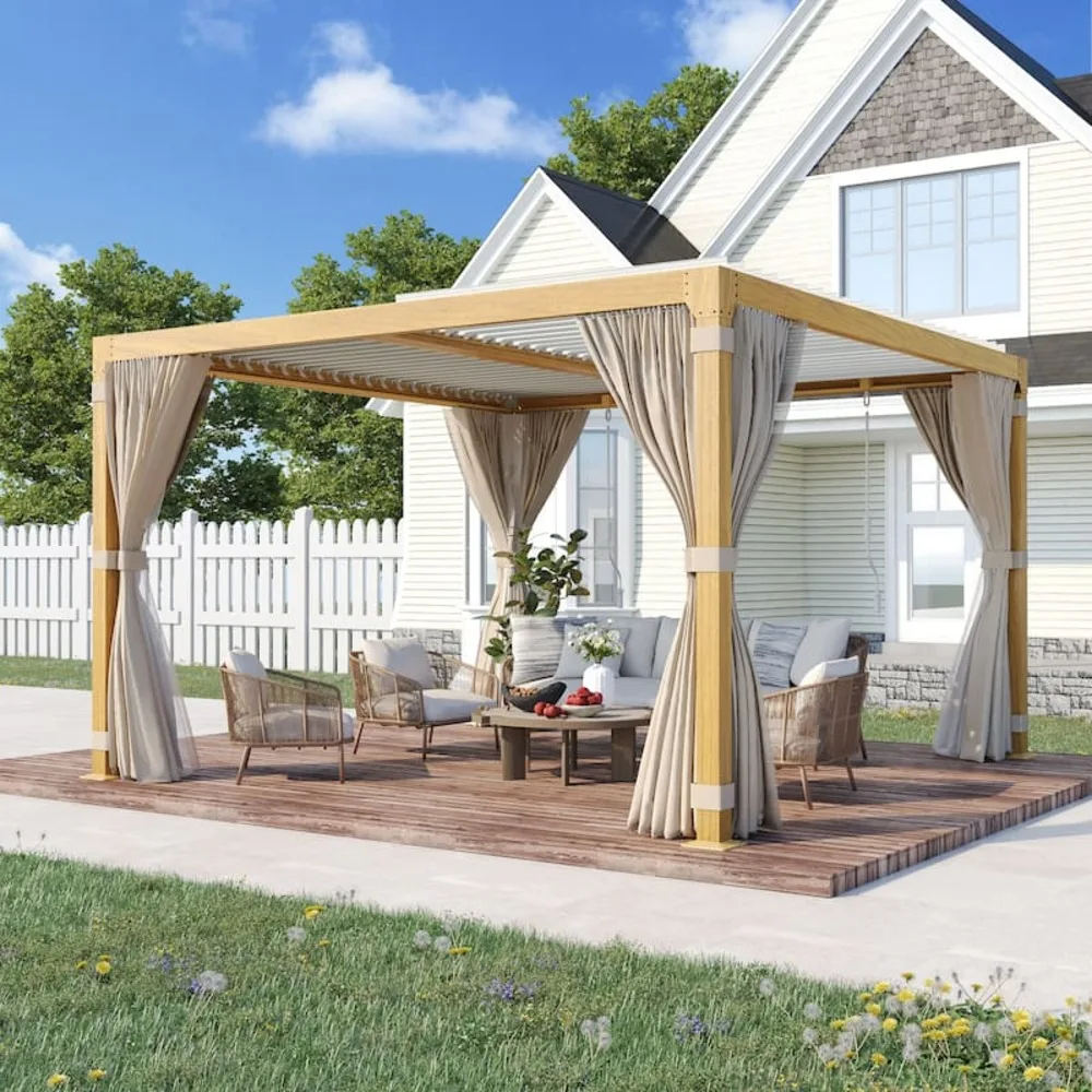 Aluminum Gazebo Pergola Louvered Roof Heavy Duty Outdoor Canopy Patio Shelter Waterproof Sun Shade Rain Awning Garden Pavilion