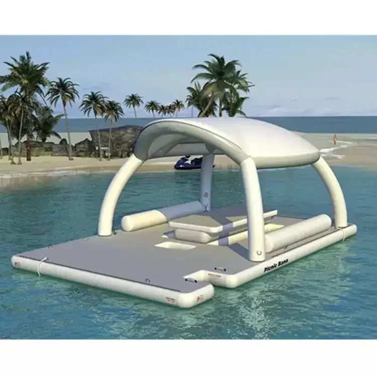 In Stock 4 Person Sea Inflatable Party Island Huge Ocean Floating Fishing Boat  Rapid Rider Floating Pool for Holiday