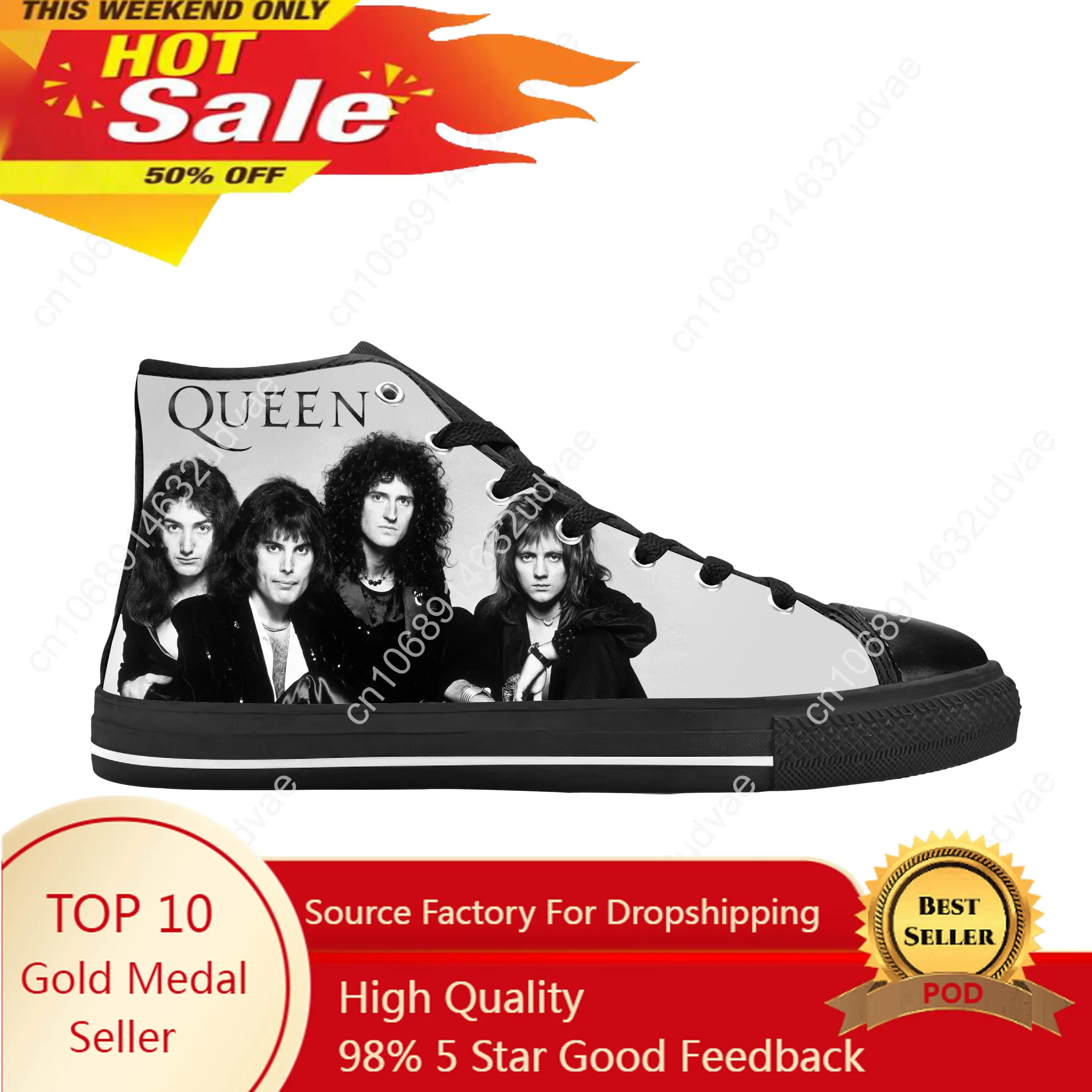 Freddie Mercury Rock Band Music Singer Queen Cool Casual Cloth Shoes High Top Comfortable Breathable 3D Print Men Women Sneakers