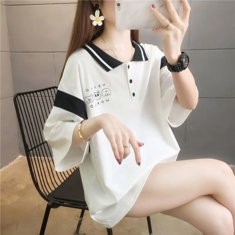 

Preppy Style T-shirt Half Sleeve Women Ins Fashion Korean Summer Cartoon Print Casual Tee Shirt Y2k Tops Female Clothes