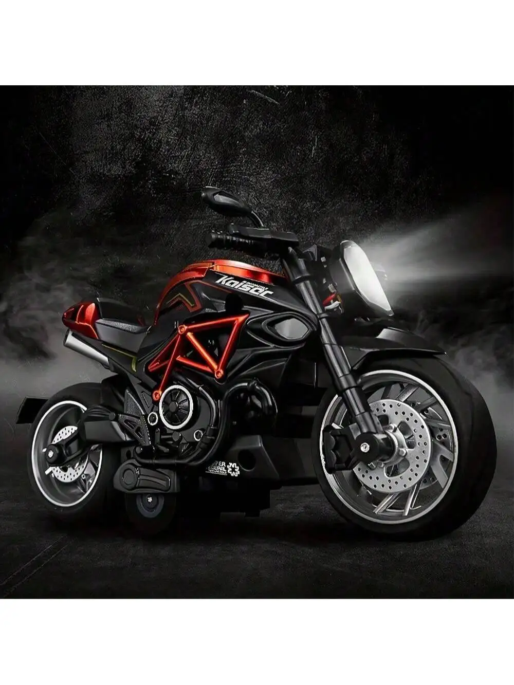 Juguete de motocicleta de aleación fundida a presión a escala 1:12 con sonido de motor real y efectos de luz LED, T de paseo resistente a choques alimentado por fricción