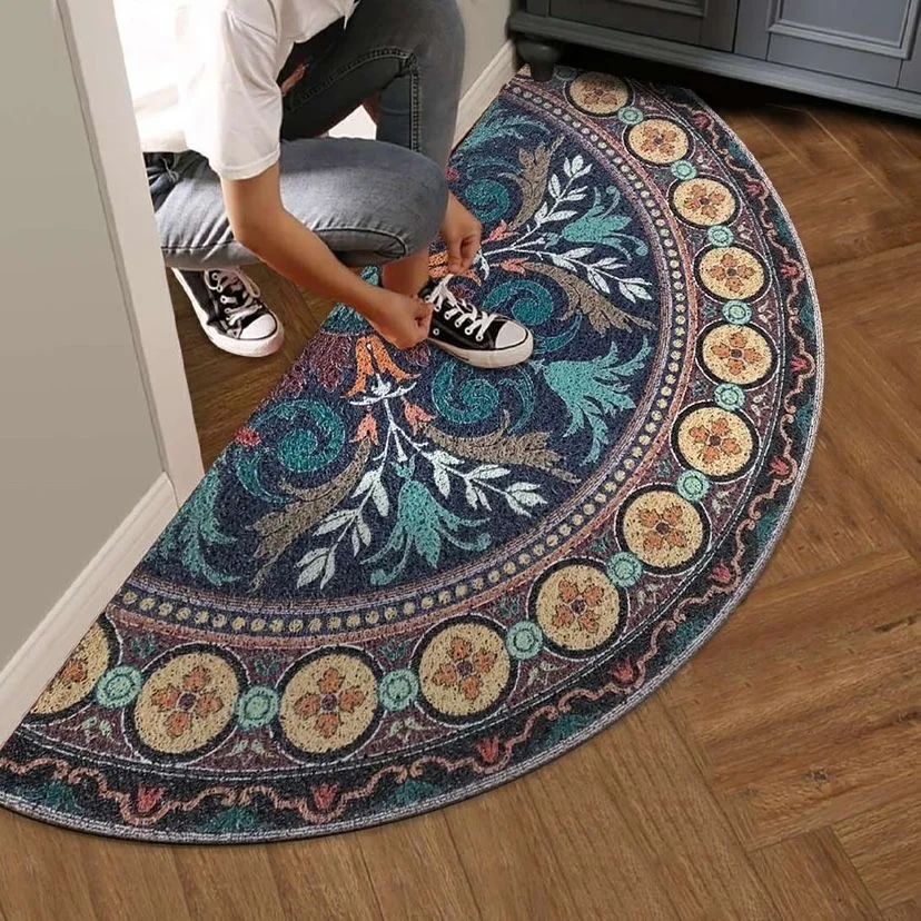 PVC Coil Door Welcome Mats Outdoor Entrance Half Round Nordic Floral Printed Carpet Hallway Kitchen Area Rugs for Front Door