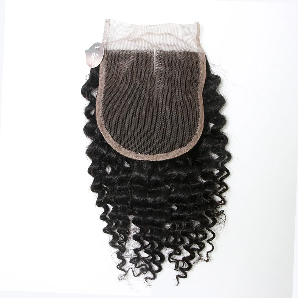 Perruque Lace Closure Brésilienne Naturelle, Cheveux Ondulés, 4 Tages, Transparent, 100%