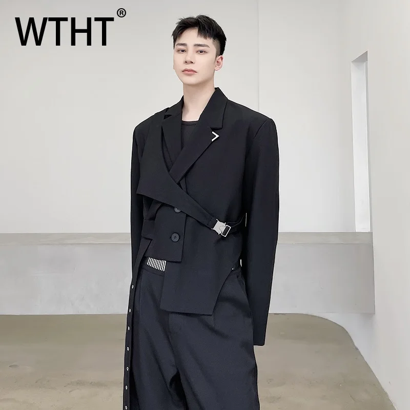 WTHT Fashion Men’s Irregular Deconstruction Spliced Design Blazer Coats Trendy Lapel Long Sleeves Jacket Male 2025 Summer 2A0648
