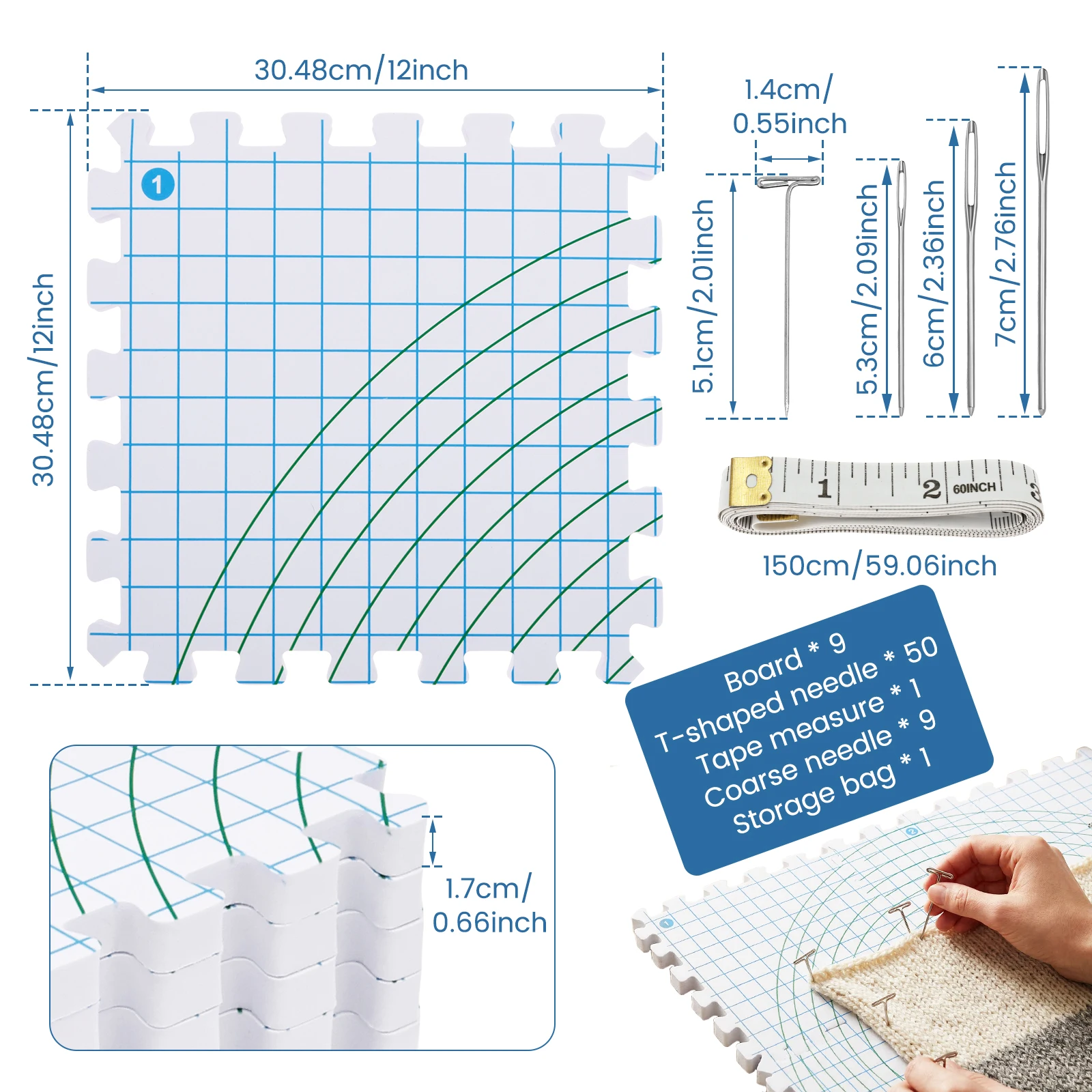Grid Line Crochet Blocking Mat Thicken EVA Knitting Blocking Mat Heat Resistant Interlocking Blocking Mat for Needlework Project