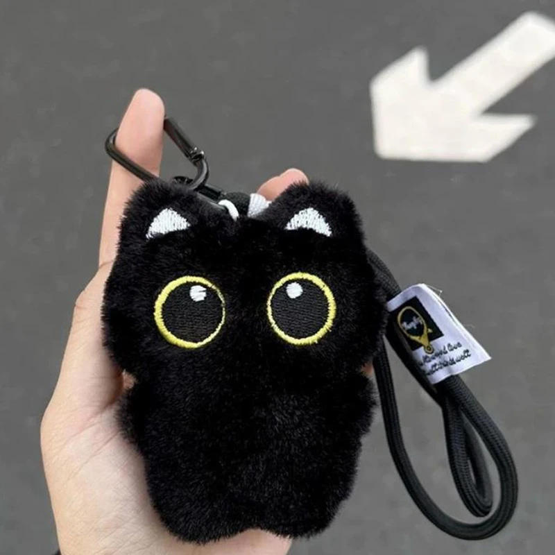 Creatieve schattige camera zwarte kat pluche pop hanger sleutelhanger rugzak ophangingen decoratie