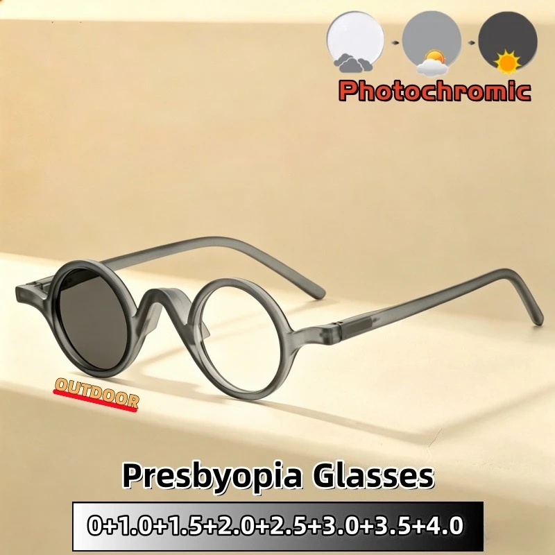 

Women's Retro Small Round Shape Frame Photochromic Reading Glasses Men's Lightweight Anti-Blue Light Eyeglasses 0 To +4.0