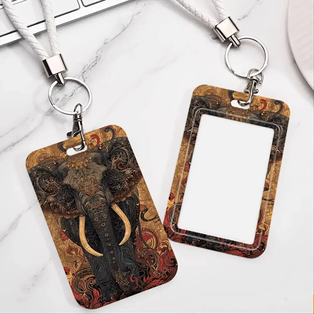 Ornate Elephant Art ID Card Holder Plastic Badge Case For Doctor Nurse Employee ID Bank Access Card Christmas Gift Men Women