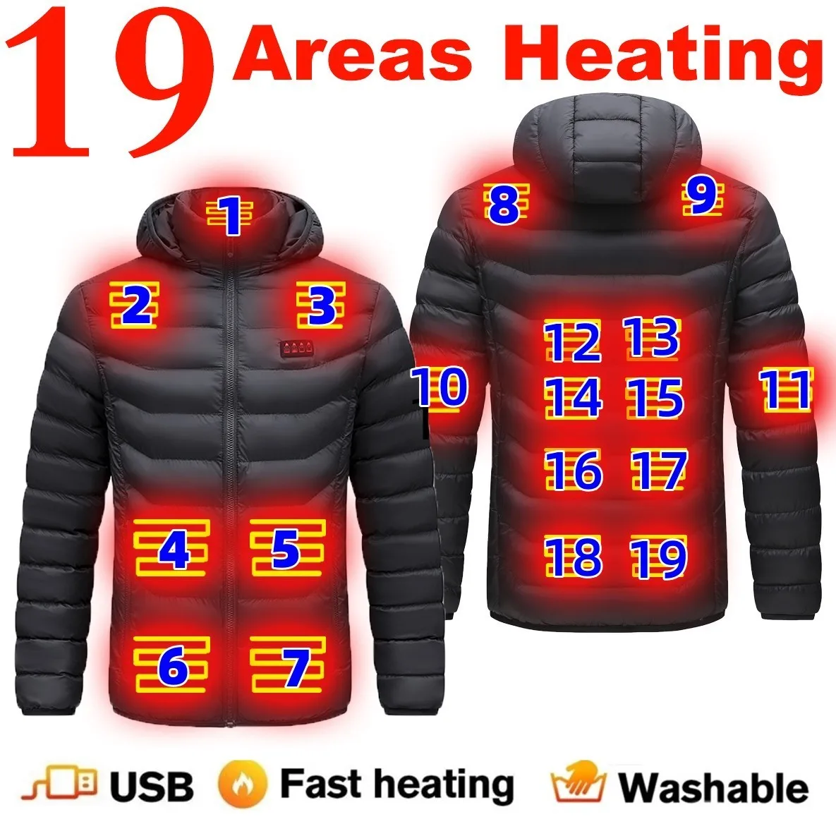 19/11/9 Areas Winter USB Heating Jackets Heated Jacket Men Electric Heating Jackets Heated Coat Clothing Heatable Cotton jacket