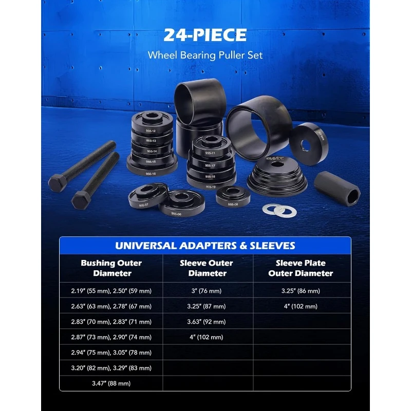 Wheel Bearing Press Kit for Front Wheel Drive Bearing Removal & Installation, 24pc Wheel Bearing Puller Tool Set with Sliding