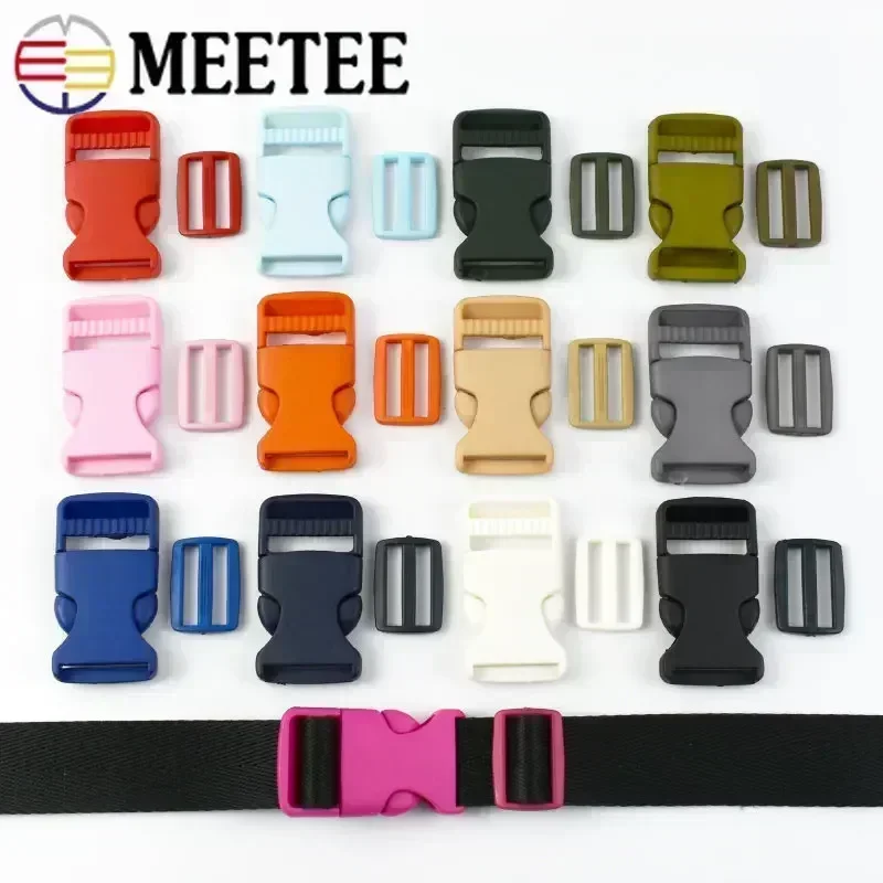 5/10Sets 15/20/25mm Plastic Release Buckle Bag Strap Side Sliders Adjust Clasp Webbing  Belt Buckles Pet Collar Hook Accessories