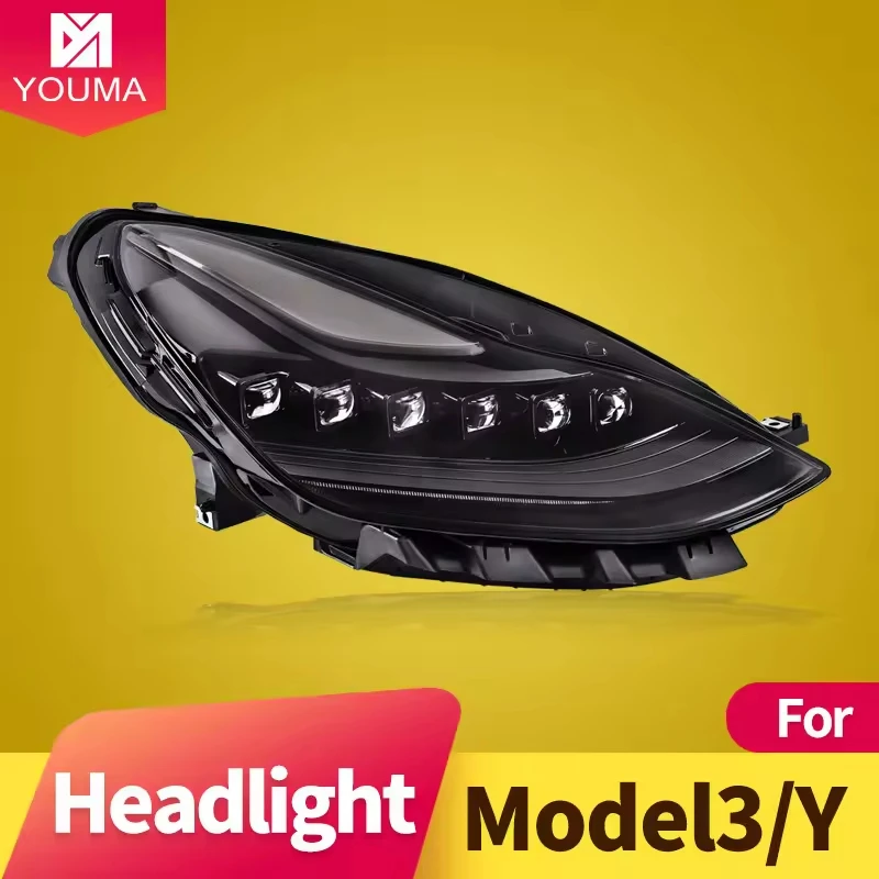Headlight Assembly for Tesla Model3 ModelY 2010-2017 DRL Sequential Turn Signal Low LED High Beam Lens 1pc