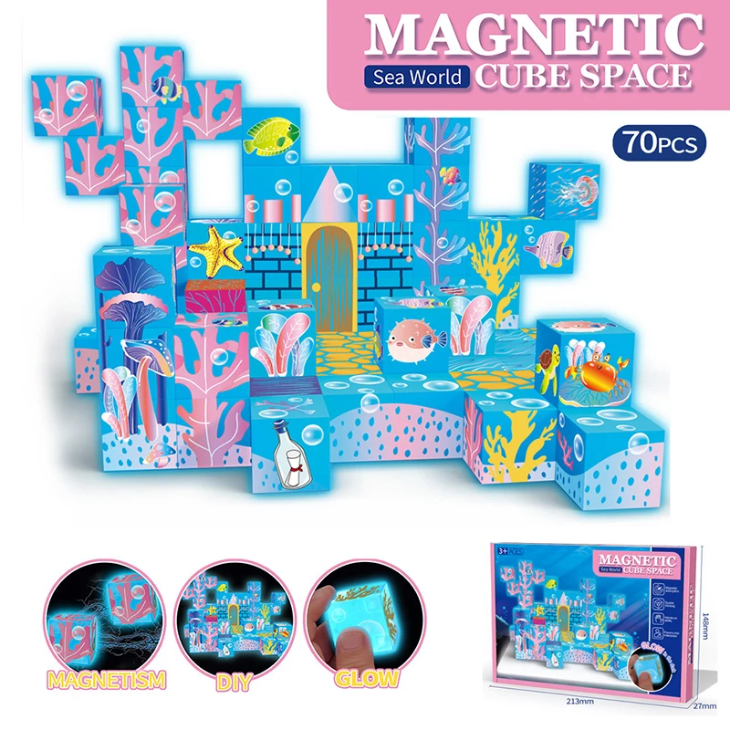 Bloques de construcción magnéticos luminosos para niños, juguetes magnéticos DIY, juguetes de montaje magnéticos fuertes, regalos de cumpleaños
