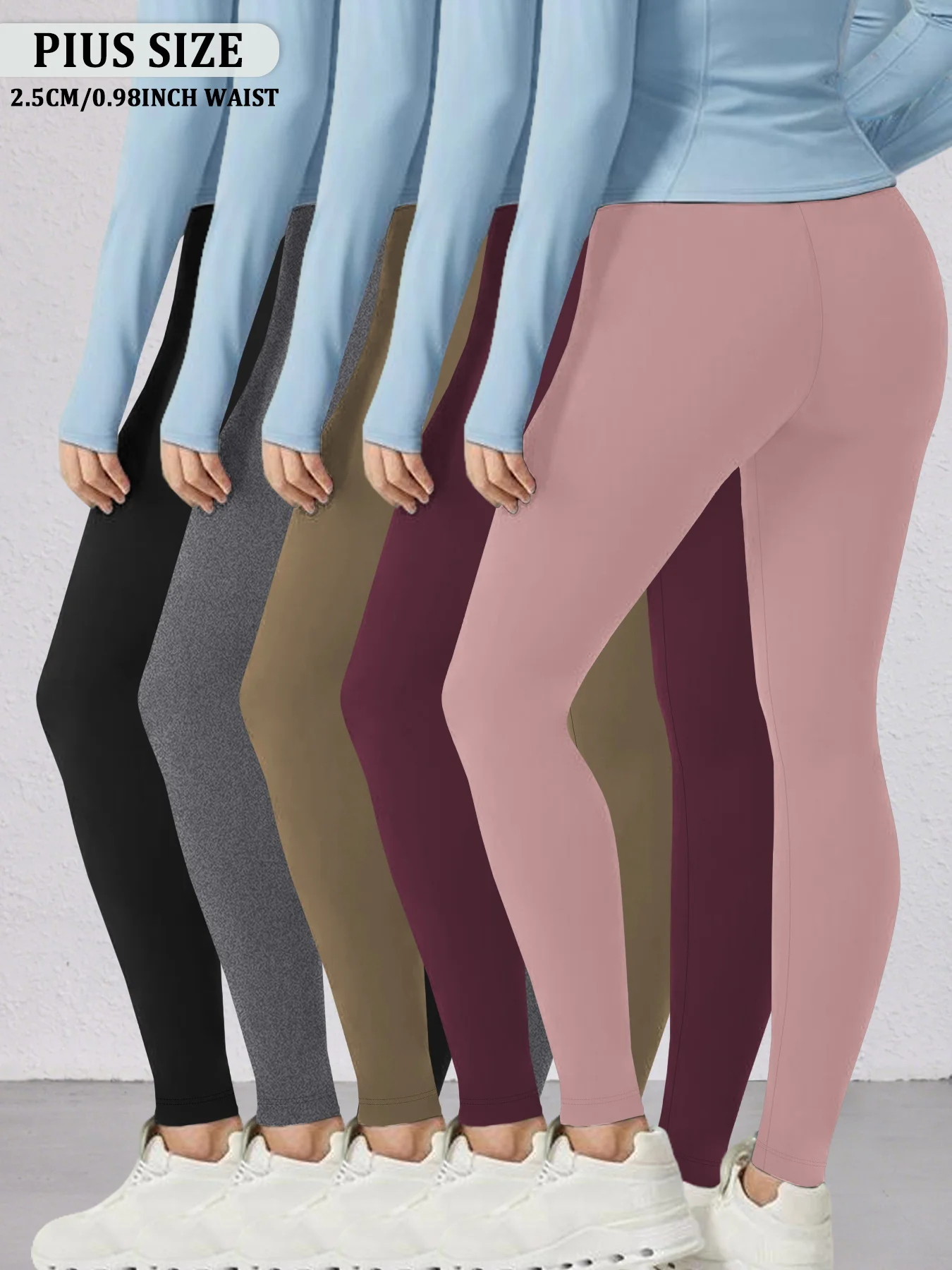 

Комплект из 5 женских эластичных леггинсов больших размеров с низкой посадкой — супермягкие высокоэластичные колготки для тренировок по бегу и повседневной жизни