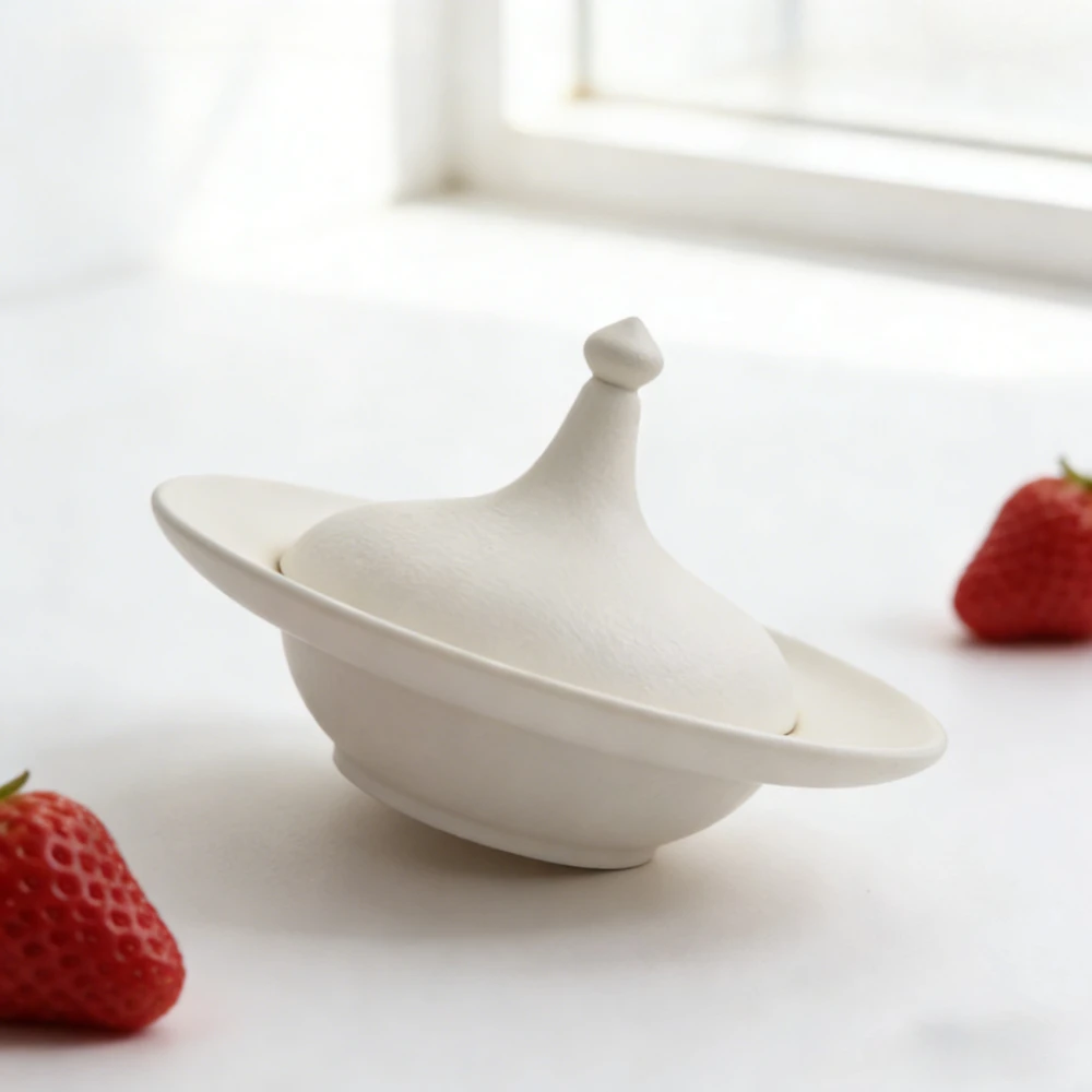 Creative Ceramic Tableware Home Stone Pattern Crown-shaped Soup Bowl Matte Finish with Lid Simple and Elegant Style Soup Plate