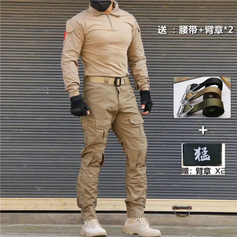 Primavera e verão ao ar livre de mangas compridas Camouflage Suit Slim Elastic CS Tactical Training Frog Suit Segurança Calças e camisas