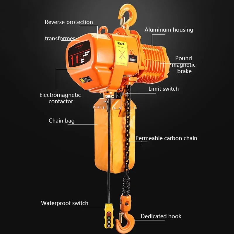 Polipasto de cadena eléctrico portátil, grúa fija de cadena única, Industrial, 220V/1100W/1500W