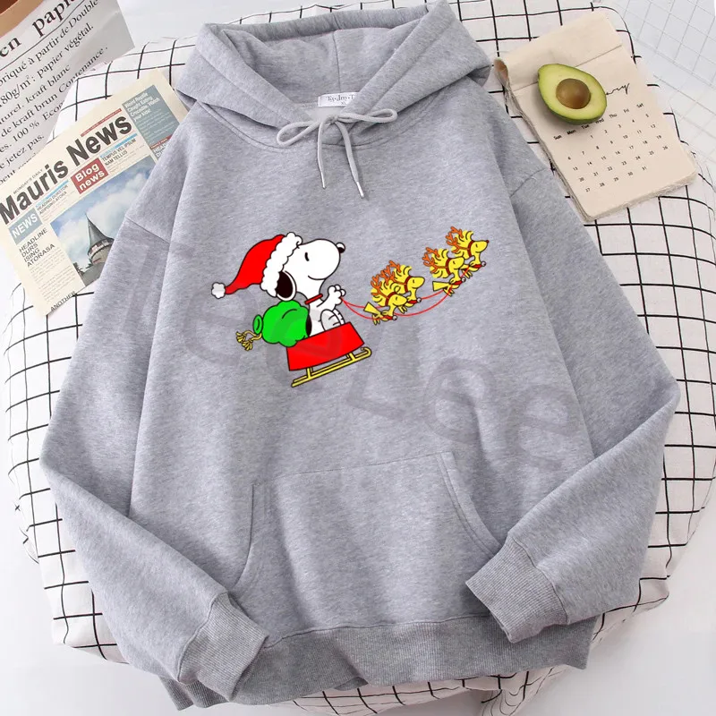 Graphic Snoopy Hoodies Harajuku Female Clothes Woodstock Christmas Printed Sweatshirt New Funny Cartoon Hoody Women