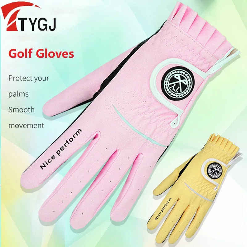 Ttygj 1 Pair Golf Gloves Left And Right Hand Pu Ladies Gloves Women Anti-Slip Granules Mitten Elastic Breathable Mittens Elegant