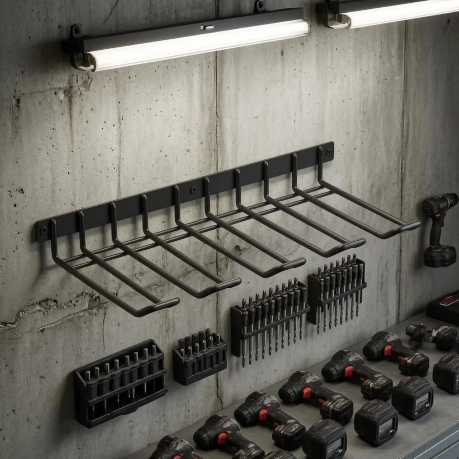 Sturdy Iron Wall Drill Rack with Anti Slip Ends for Tool Organization Workshop Garage Mounted Hanger
