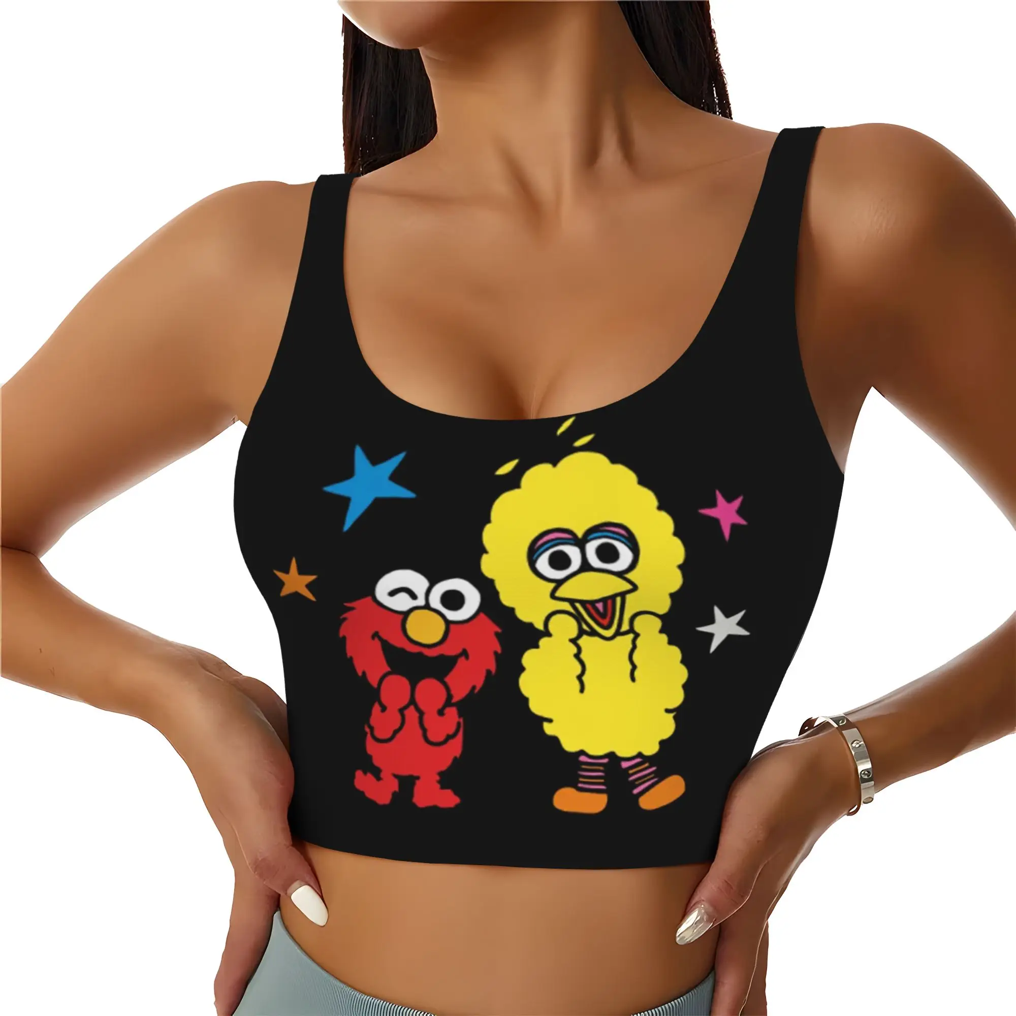 Custom High Impact Cookies Anime Monsters Sports Bra for Women Elmo Cartoon Gym Workout Yoga Crop Top