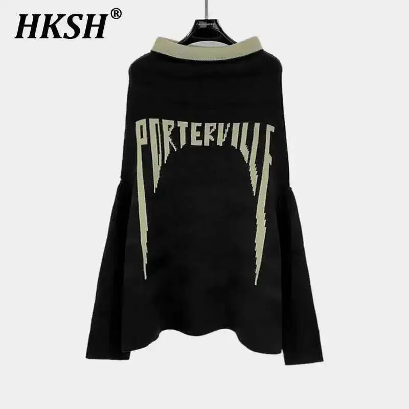

HKSH Spring Autumn New Men's Tide Punk Letter Jacquard Thick One Shoulder High Street Fashion Knitted Sweater Fashion Top HK3169