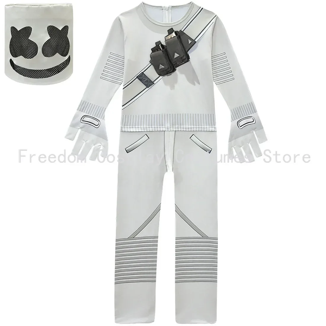 Kids Fortnites DJ Marshmello Cosplay Halloween Costume with Boys Girls 842 Jumpsuit  Carnival Party Electric Syllables Bodysuit