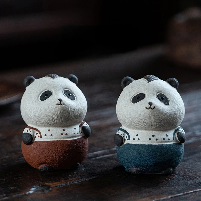 Creativity Purple Clay Tea Pet with Tea Strainer Panda Ornaments Handmade Crafts Tea Set Decoration Accessories