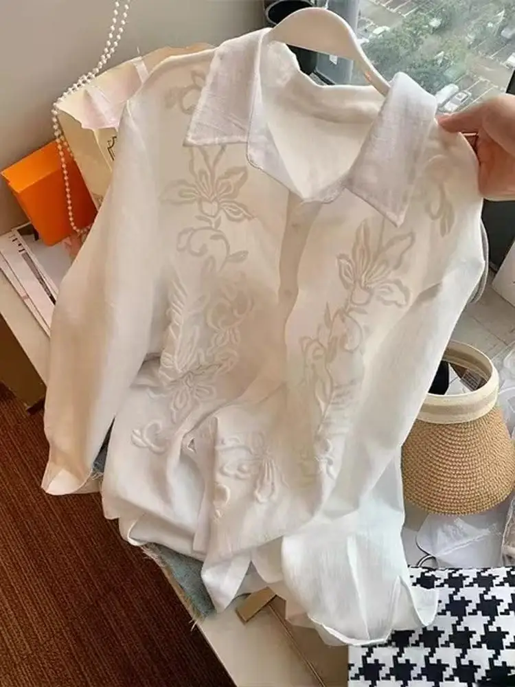 

Мужская летняя тонкая дышащая свободная верхняя одежда из полиэстера с длинным рукавом, средней длины, для повседневной носки, белая