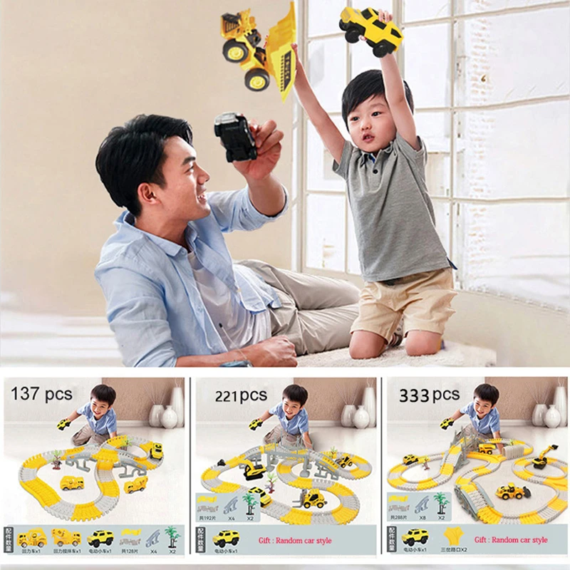 333pcs DIY Race Flexible Railway Racing Play Game Set Track Rail Car Toys Children Bend Electronic Educational for Magic Brain