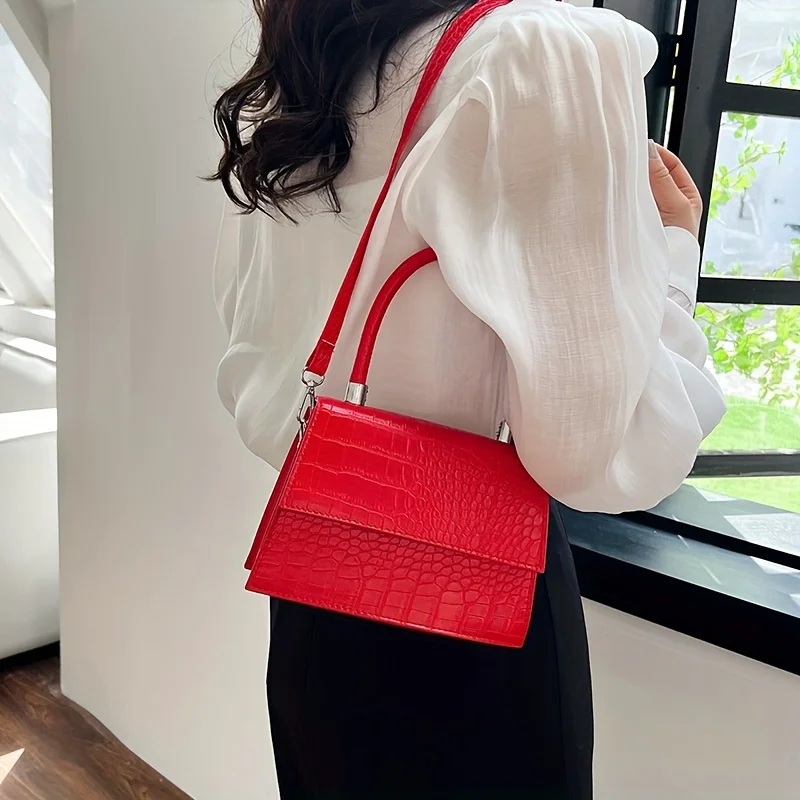 Crocodile Square Mini Handbag  , Versatile & Durable - Perfect for Every Occasion with Fixed Straps & Unlined Design